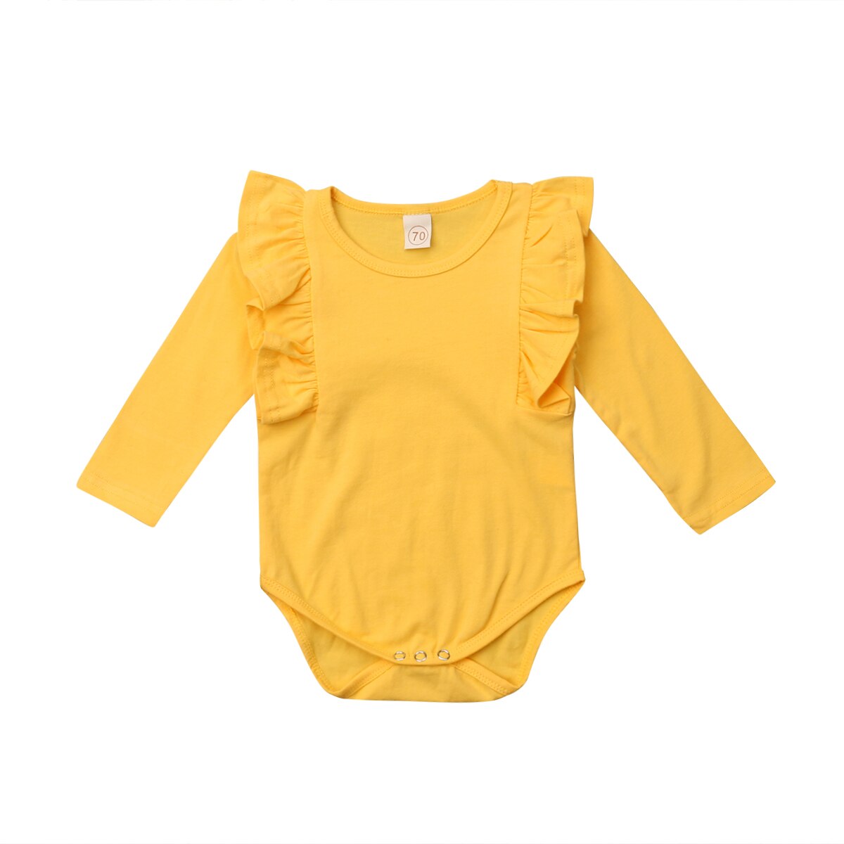 Herfst peuter baby meisjes jongens casual warme bodysuits 5 kleuren lange ruches mouwen effen katoenen jumpsuits: Geel / 6m