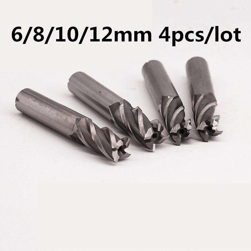 4 kpl kovametallipääjyrsin hss 4 uraa 6mm-12mm halkaisija jyrsintä suoravarsi jyrsinteräsarja cnc työkalut