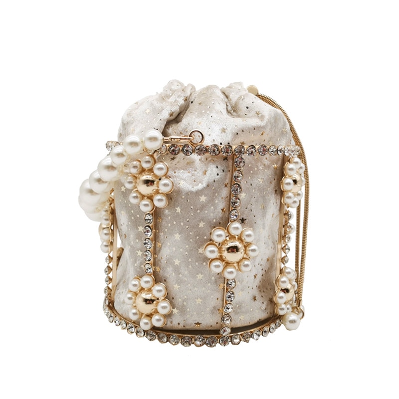 Évider soirée pochette femmes fleurs diamant perle métallique Cage sacs à main et sacs à main dames seau sac dîner fête