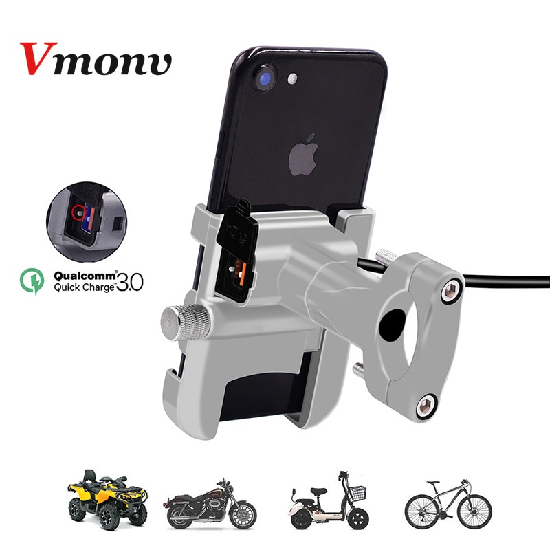 Vmonv Rorating Motorrad Lenker Handy Halter USB Schnell Ladegerät 3,0 Fahrrad Rück Stehen für 4-6,5 inch Handy montieren