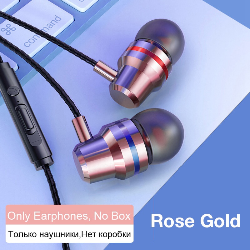 MOOJECAL In Ear Wired 3.5mm Earphone Earbuds Music Headphone for Xiaomi Samsung Iphone Smartphone with Microphone Wired Headset: Rose Gold