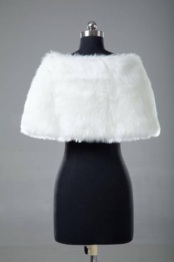 Black Ivory Faux Fur Wedding Jacket Wrap Shrug Bolero Bridal Shawl Cape