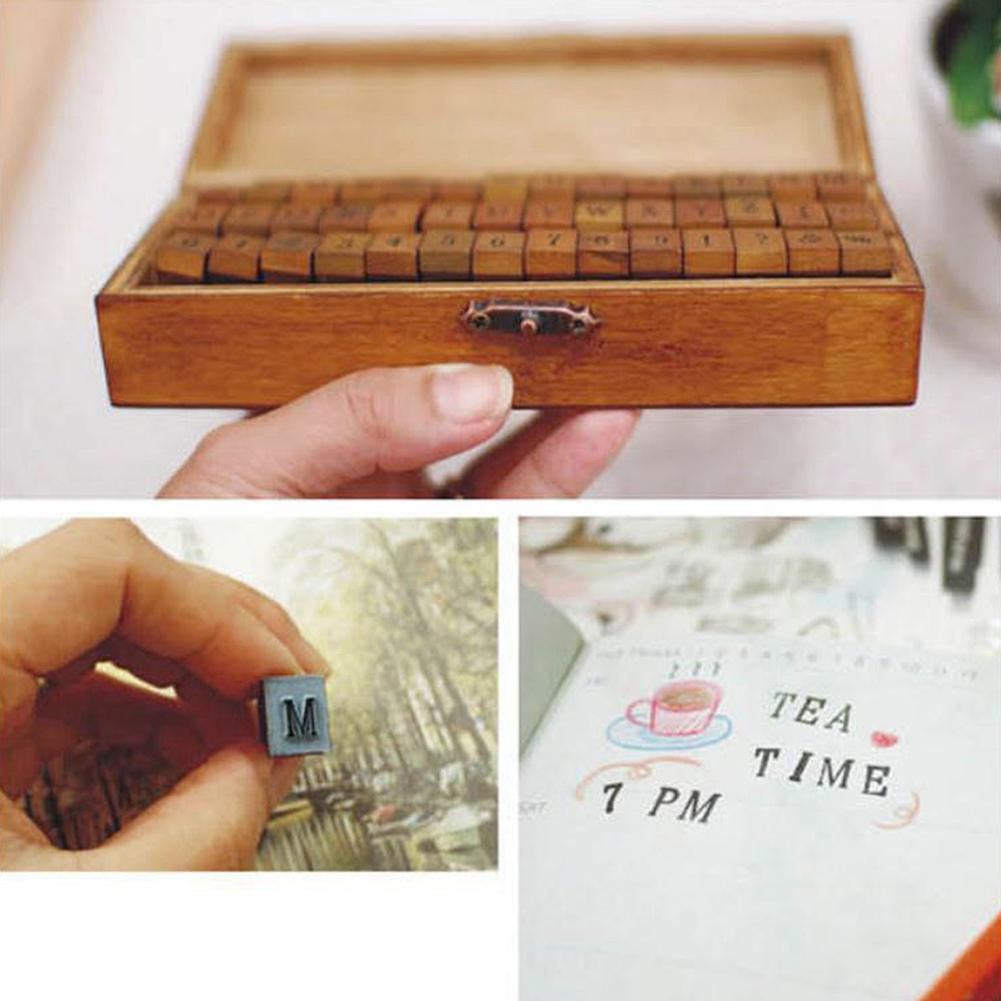 Assorted Stamp 70Pcs/Set Wooden Numbers English Letters Dates Alphabet Stamps Diary Paper Decor Office School Supplies