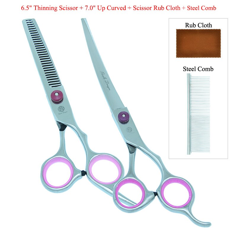 Purple Dragon 7.0" Dogs Grooming Scissors Steel 440C Pets Cutting Scissor&Curved Shears&Thinning Tijeras Animals Tesouras B0007B: B0007B-12-70