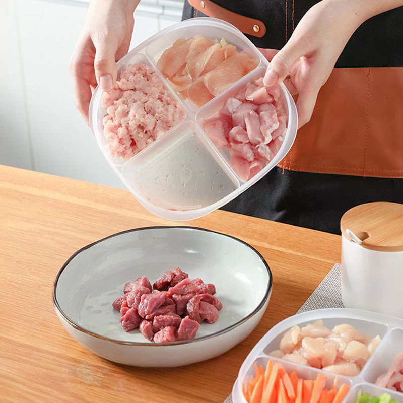 4-Grids Clear Plastic Fridge Food Storage Box With Lid Sealed Fresh-Keeping Container For Freezer Fresh Fruit Kitchen Organizer