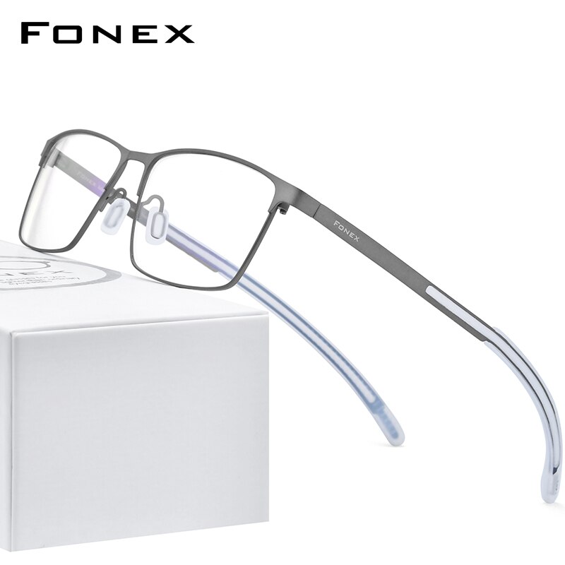 Fonex b titanium briller mænd firkantet nærsynethed optisk recept brilleramme mand skridsikker silikone briller 8521: Grå
