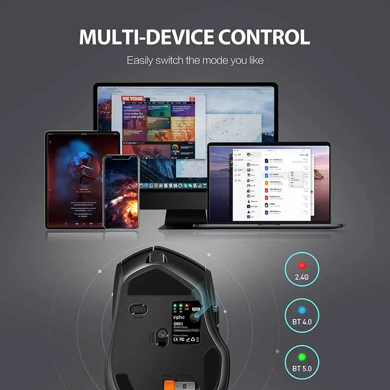 INPHIC DR01 Kabellose Bluetooth-Maus, wiederaufladbar, für Büro, leicht, tragbar, drei Modi, Laptop, iPad, universelle ergonomische Maus