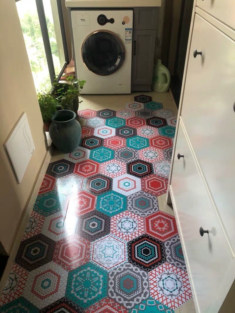 Funlife golvklistermärke vattentätt för badrum anti-slip självhäftande golv vinyl, färgglada vintage dekorativa vägg klistermärke rum dekor