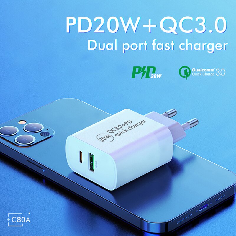 Pd 20W Usb Type C Adapter Qc 3.0 Snelle Telefoon Oplader Voor Ipad Huawei Xiaomi Samsung Apple Iphone 13 12 11 Pro Max X Xs Xr Airpods