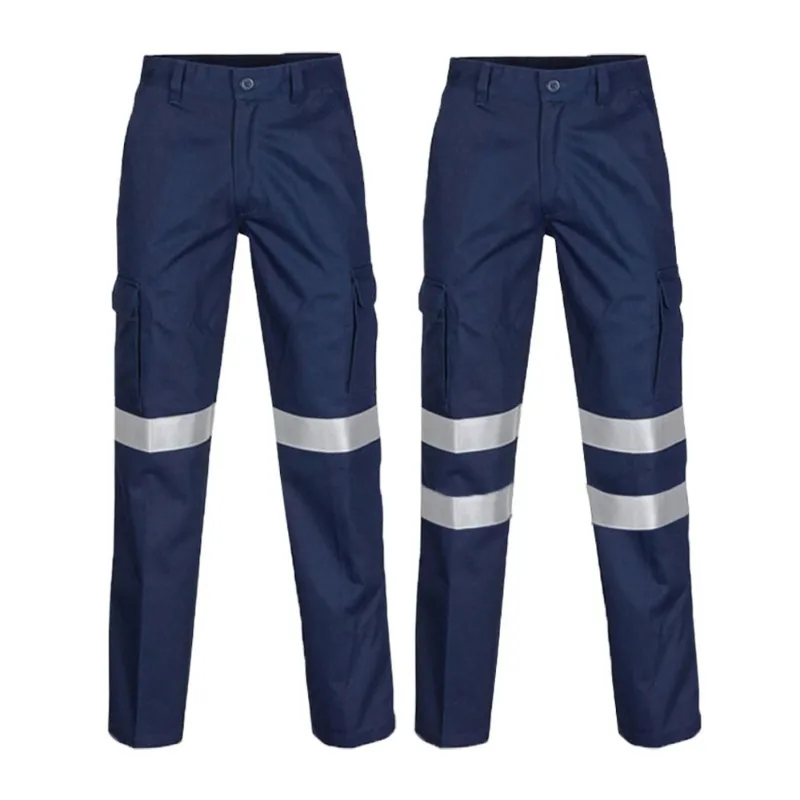 Pantalon de travail de Construction en tissu 100% coton pour hommes, avec bandes réfléchissantes, avec bande réfléchissante, vêtements de travail haute visibilité