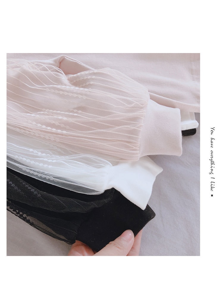 Wlg meisjes t-shirts kindertops lente herfst mesh effen wit zwart beige t-shirt babymeisje schattige bijpassende kleding