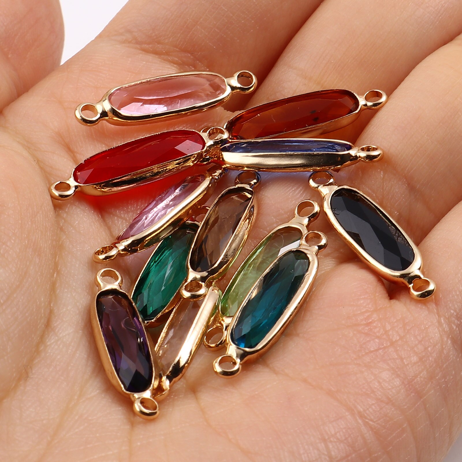 Szkło wielokolorowe złącza owalne złoty kolor miedzi Charms DIY dokonywanie naszyjnik bransoletki kobiety ocena biżuteria, 22mm x 6mm,5 sztuk