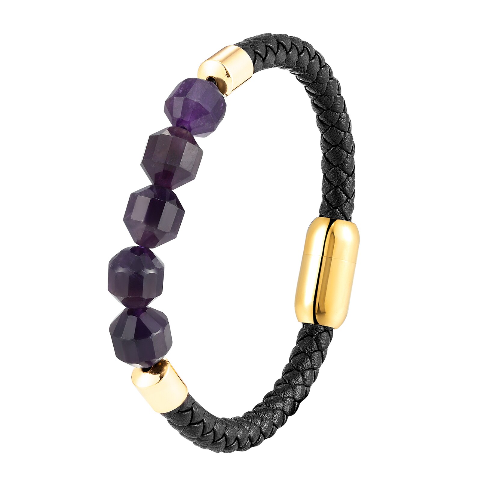 neue Geometrische Natürliche Amethyst Energie Armbinde OL Stil 316 Edelstahl Einzigen Schicht Leder Seil Damen Armbinde Juwel: BXXGM-1054C001 / 23cm