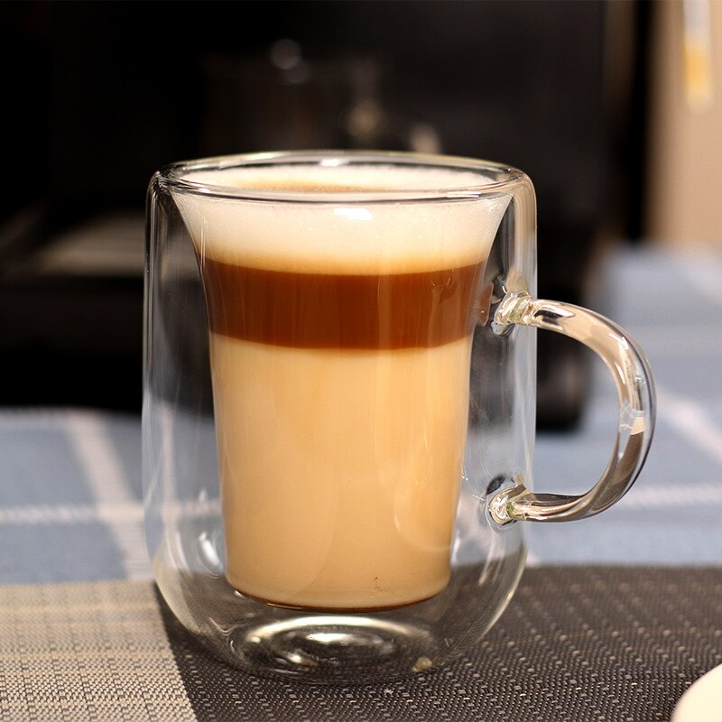 180ml kaffekrus glas kaffekop gennemsigtigt glas med håndtag dobbeltlags glas isoleret tekop