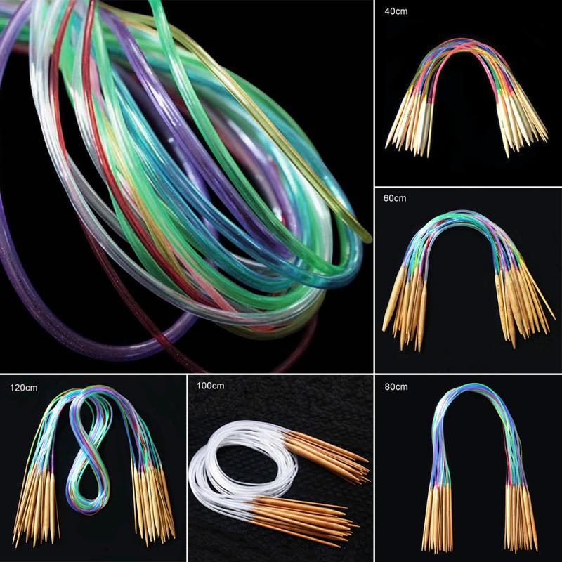 18 pcs Multicolor Tube 40-120cm Bamboe Cirkelvormige Haak Breinaalden Set Dubbele-puntige Naalden Naaien Accessoires #125