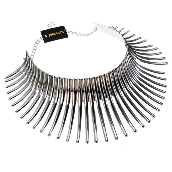 JEROLLIN Unieke Sieraden Zilver & Goud Kleur Sparkling Chunky Choker Collares Toques Bib Afrikaanse Fringe Ketting voor Vrouwen: N0012044