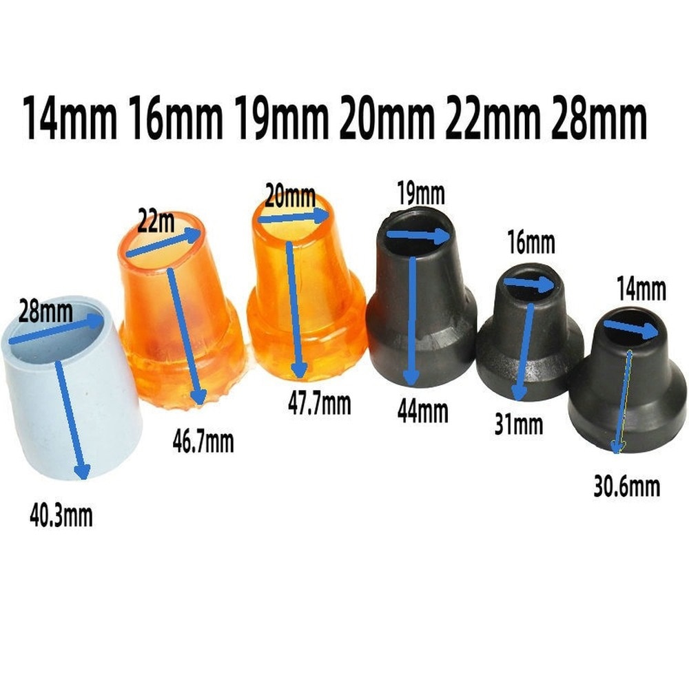 Rubbers Tips 2 Pieces Non-Slip Rubber Ferrules 14mm/16mm/19mm/22mm/28mm Replacement for Walking Stick Round Base