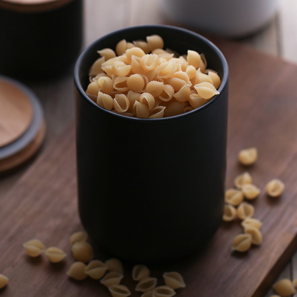 Kitchen Storage Organization Set Ceramic Storage Bottle Jar with Bamboo Lid Kitchen Canisters Seasoning Desktop Decoration