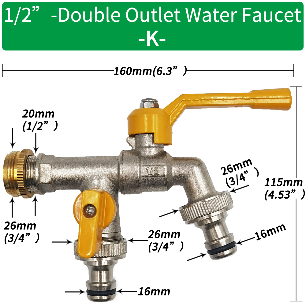 Gartenschlauch Wasserhahn Adapter 1/2'' IBC Wassertank Anschluss 2-Wege 1-Wege Bewässerung Durcheinander Wasserhahn gemeinsam Ersatz passend zu Kugelhahn: Gelb