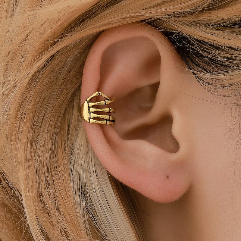 Punk Schedel Hand Vorm Oor Manchet Zilveren Kleur Clip Oorbellen Zonder Piercing Voor Vrouwen Clip Op Oorbellen Klipsy Na Uszy aretes: gold