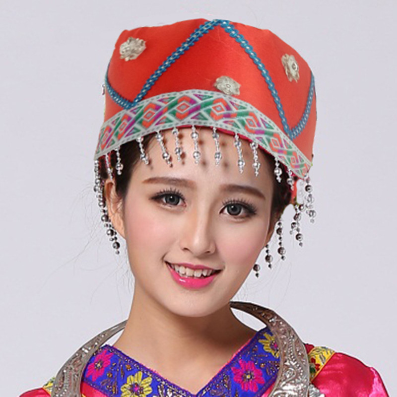 Red Blue Tassel Miao Headpiece Hmong Minority Hat Traditional Dong Nationality Dance Head wear Festival Performance Headdress