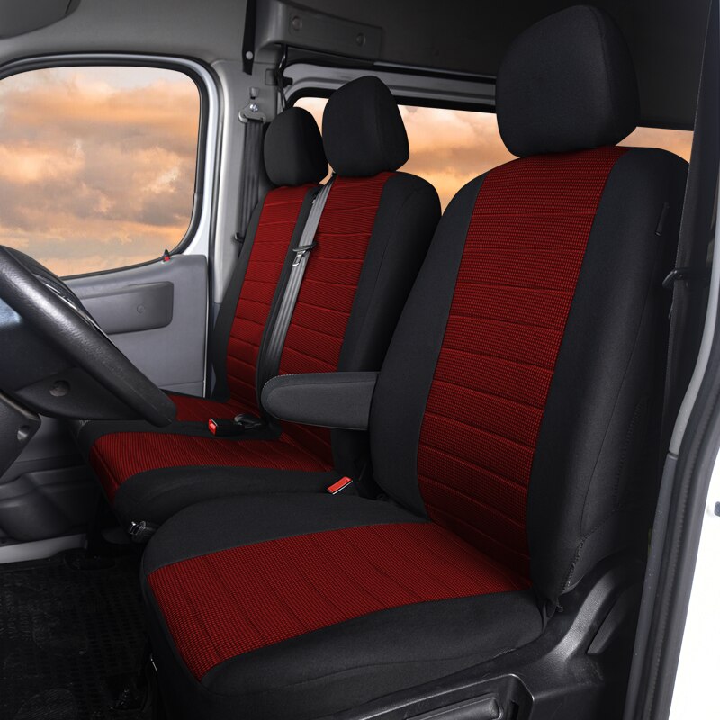 Fundas de asiento de furgoneta de alta resistencia, 2 + 1 asientos con raya Horizontal roja, se ajustan a la mayoría de los camiones, para Renault master, para Peugeot Boxer, para gazelle