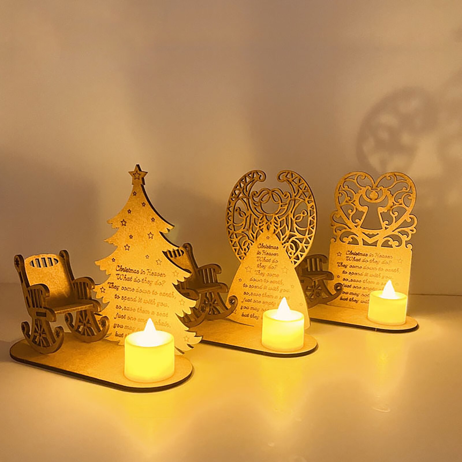 LED Candle Light Wooden Craft for Christmas Decoration Remembrance Candle Ornament with Chair to Remember Loved Ones
