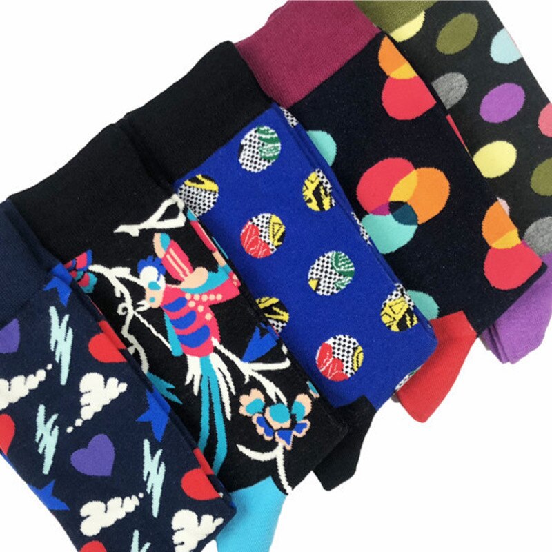 Herensokken grappige cartoon pauw bliksem wolk stippen kleurrijk vrolijk harajuku hiphop katoenen sokken heren herfst winter
