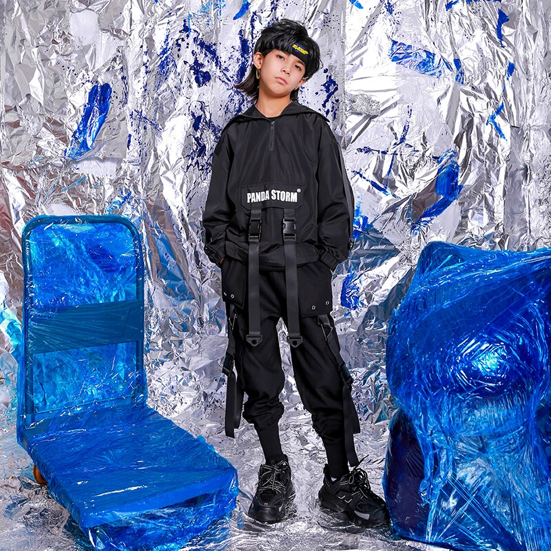 Veste de Charge de vent noir pour enfants costume Hip-hop garçons salle de bal robe de danse Hip Hop Costumes de danse de Jazz tenue de danse de rue DQS3815