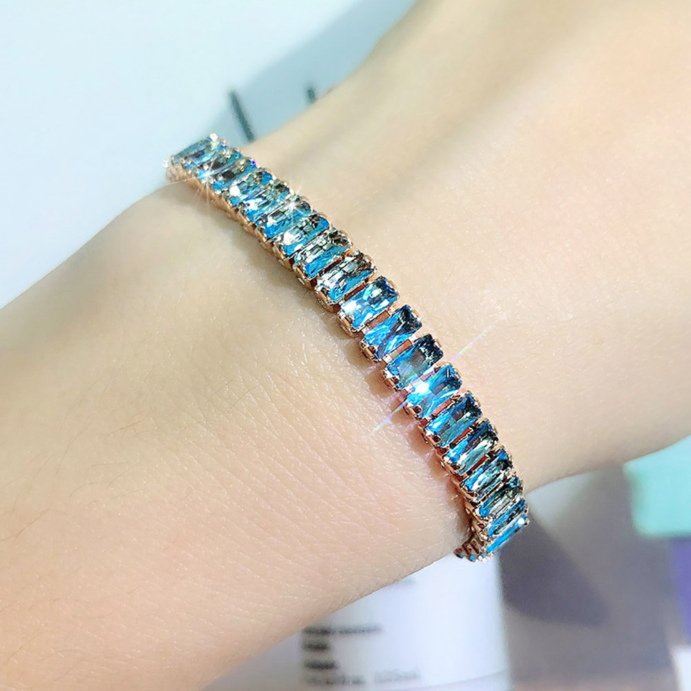 Pulseras de tenis ajustables para mujer, cadena de cristal de circonia brillante azul en la mano, pulsera con dijes para mujer, joyería de tendencia, para niña