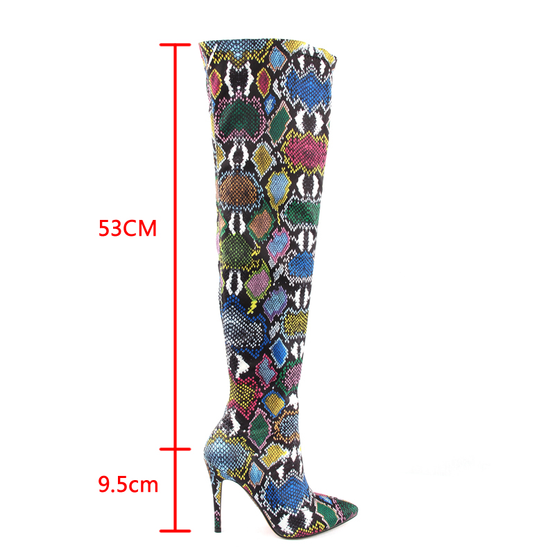 Perixir Vrouwen Over De Knie Laarzen Sexy Dunne Hoge Snake Print Stretch Stoffen Laarzen Hoge Hak Slip Op Schoenen Wees teen Lange Boot