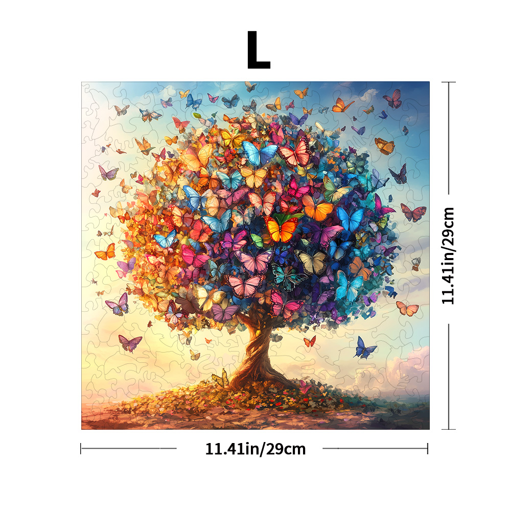 Colorful Butterfly Tree Adult Puzzle | Tree of Life with Butterfly– Unique Spring Flower Art Theme for Stunning Home: black
