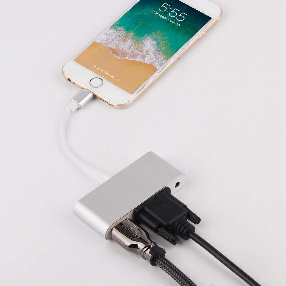 For Lightning to HDMI VGA Four-in-One Multi-Monitoring Device For iPhone HDMI HD Converter