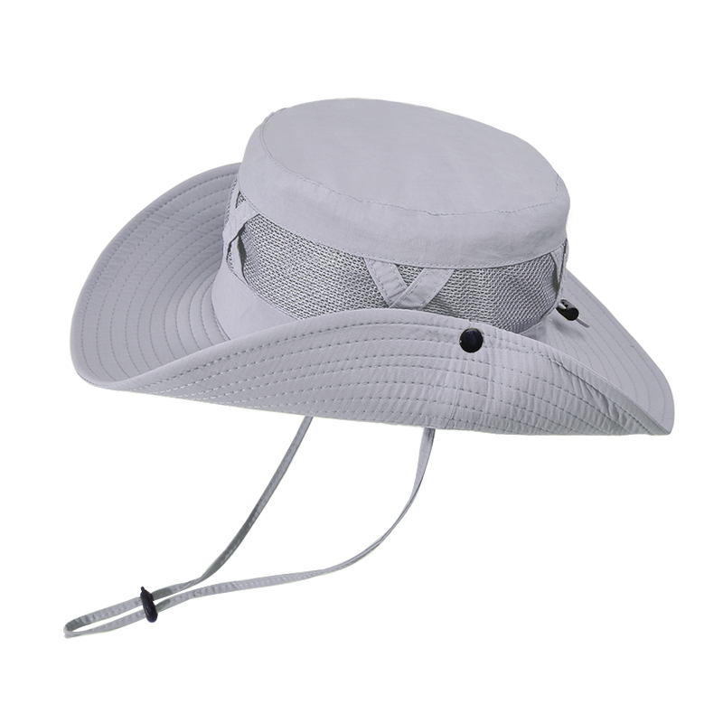 Xinbaoguan 100 % Nylon Frühling/Sommer groß Traufe Atmungsaktiver Sonnenschutz Fischerhut Herren Sonnenschutz Sonnenhut Angelhut: Grau
