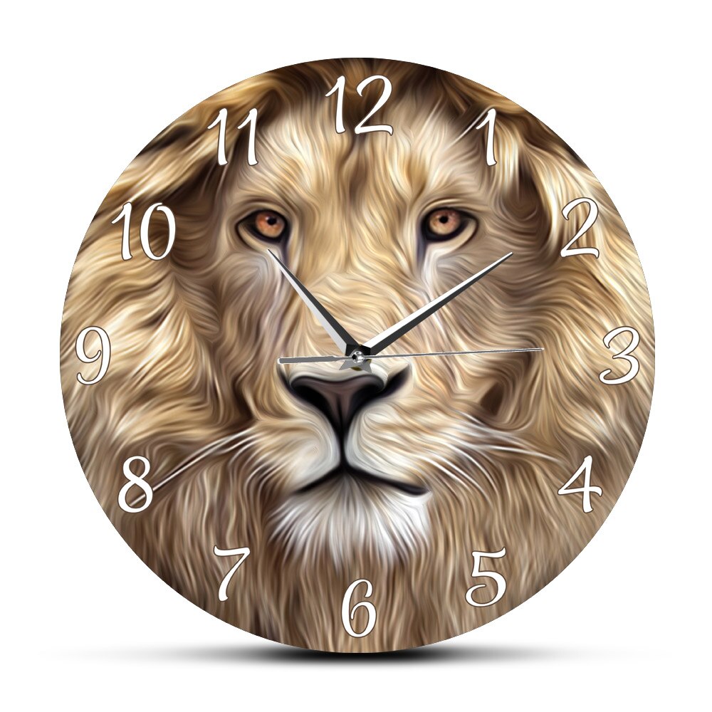 Lion Face Modern Print Wall Clock Frameless Silent Non ticking Wall Watch Safari Jungle Wildlife Animal Art Clock Bedroom Decor: No Frame