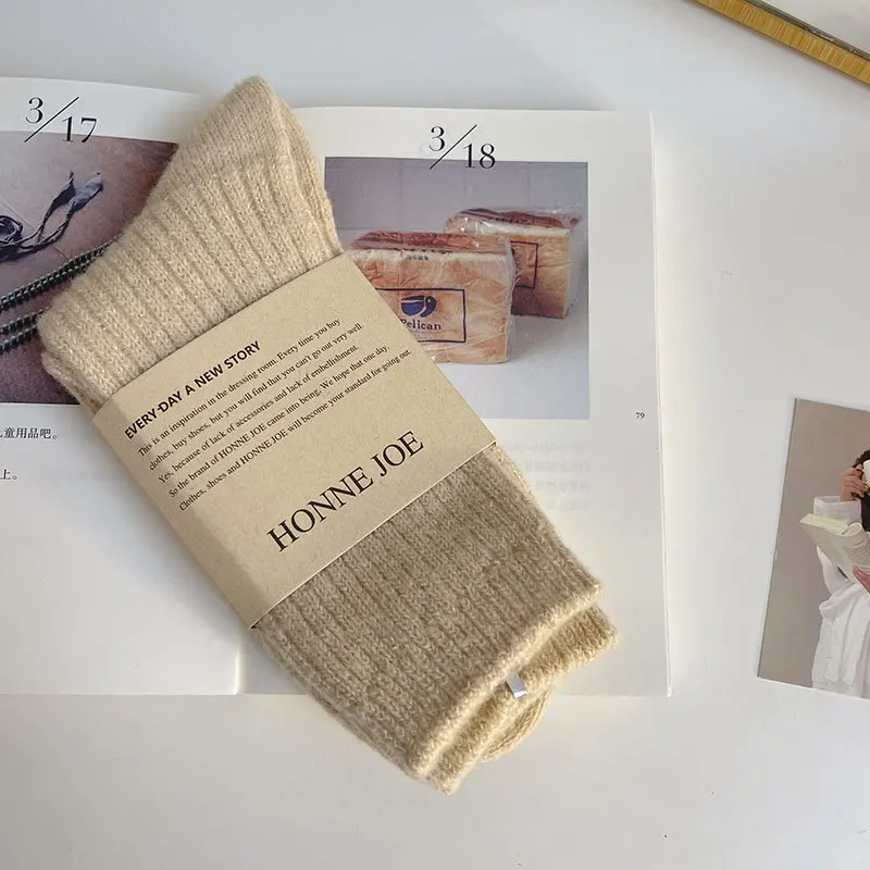 1/3 pares de Calcetines largos térmicos de lana y Cachemira para Mujer, ropa de casa para dormir, Calcetines gruesos y cálidos para Otoño e Invierno, Calcetines para Mujer: Castaño