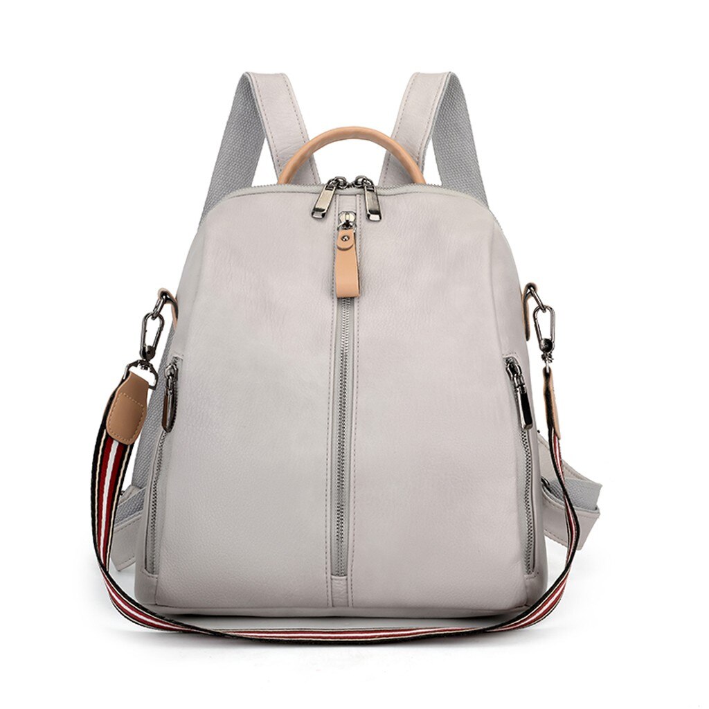 Mochila feminina multifuncional, de ombro, cor sólida, para atividades ao ar livre, de nylon, cor sólida, com zíper, bolsa para senhoras # bl4 bl4 bl4: WHITE 