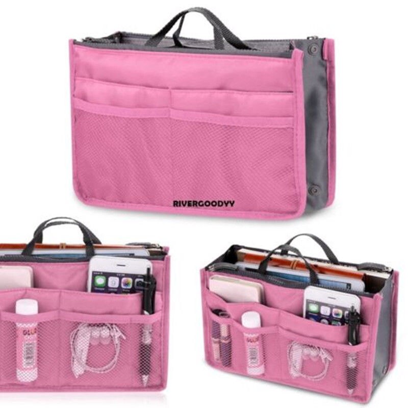 Makeup organisator taske indvendigt etui håndtaske taske 13 lomme rejsetaske vandtæt etui dække holdbart sammenfoldeligt: Lyserød