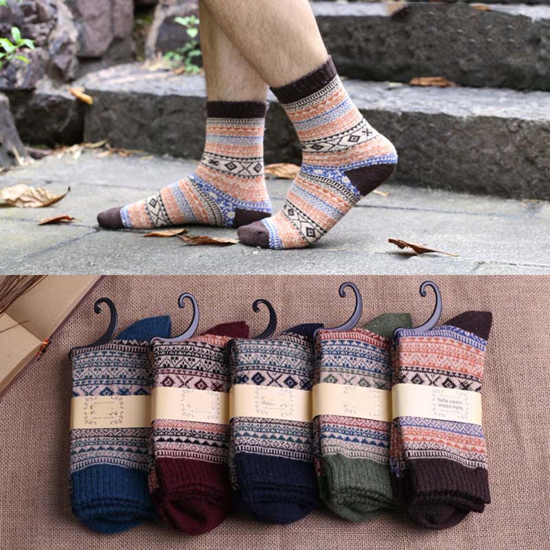 Lkwder 5 par/parti witner mænd sokker tykke varme uld sokker vintage jule sokker farverige sok meias calcetines hombre: B