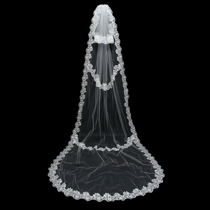 Eightale 3M Wedding Veil Lace Appliques Edge Tulle Bride Veil White Ivory Wedding Accessories: 1