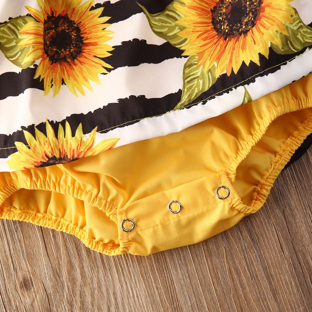 0-24M Baby Meisje Kleding Sets Zonnebloemen 2 Stuks Kant Ruches Bodysuit Jurk V-hals Backless Jumpsuits Hoofdband 2 Stuks Baby Meisje Set