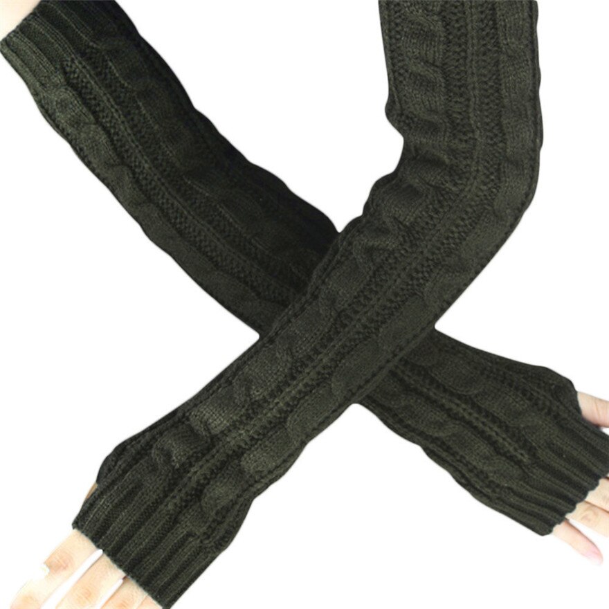 Kvindelige lange handsker uden fingre vinter håndled arm varmere strikket lange fingerløse handsker vante: Flåde