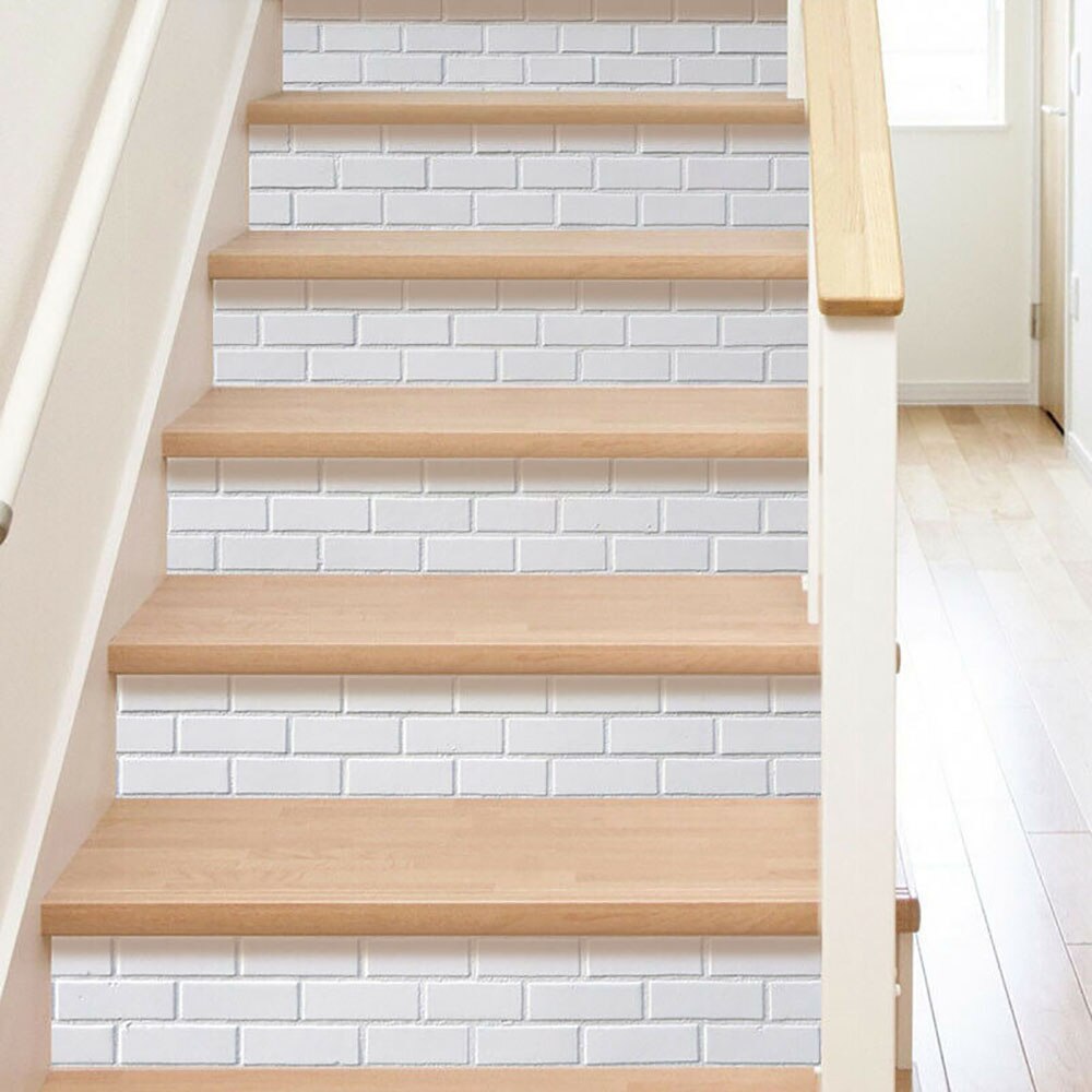 6pcs Stair Stickers 3D Tiles Wall Brick Pattern Stair Riser Staircase Stickers Removable Waterproof Stairway Decal Home Decor