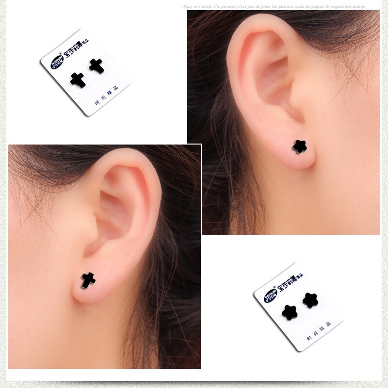 1 par sin Piercing perno magnético pendiente para los hombres y las mujeres chico perro de la luna flor estrella del corazón triángulo Cruz pequeña pendiente de atención de la salud
