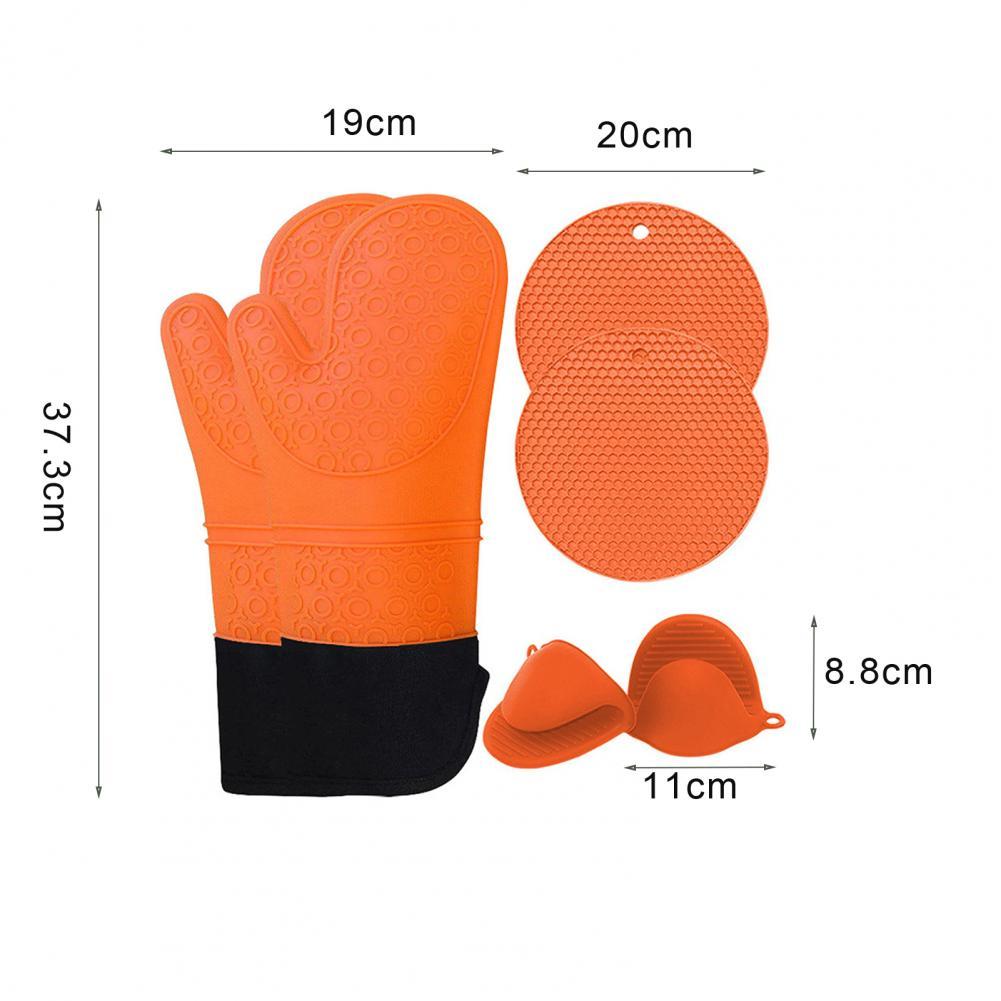 5 Stks/set Ovenwanten Flexibele Isolatie Silicone Extra Lange Wanten Handschoenen Pot Houders Placemat Voor Keuken