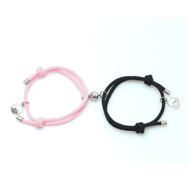 2 Pcs/set Couple Magnet Attract Couple Bracelet Stainless Steel Friendship Men Women Charm Bracelet Jewelry Lover: pink black