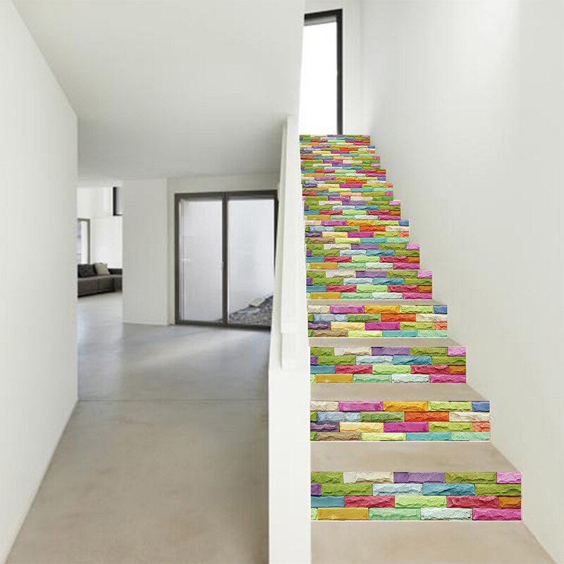 PVC wallpaper rainbow wall tiles simple 13 pieces of DIY stair stickers, step stickers wall stickers