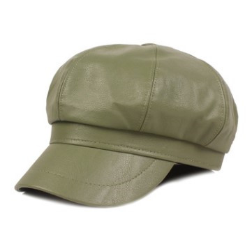 SILOQIN Lady Brands Cap Autumn Winter Women's Hats PU Faux Leather Newsboy Caps Snapback Hat Female Student Hat: army green