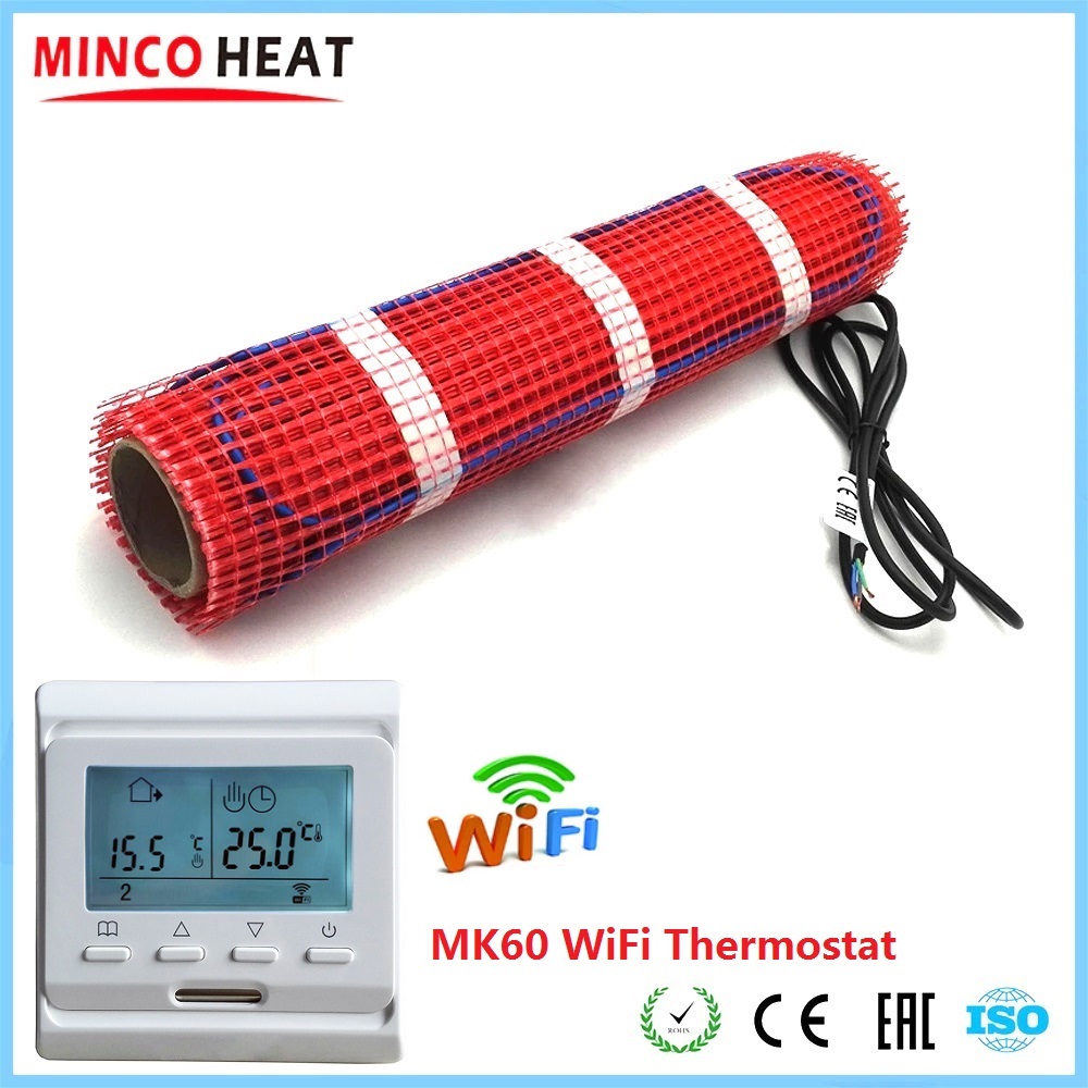 MINCO HEAT 50cmX2m 1m2 Underfloor Heating Warm Mat 150w/m2 Electric Heater Under Tile with Smart WiFi Thermostat: MK60-WiFi Sets