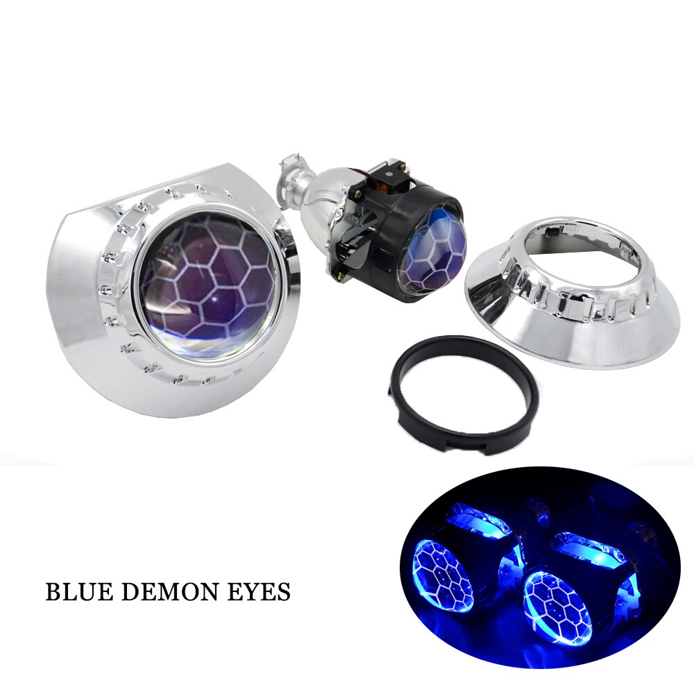 YUFANYA 2,5 Zoll Bi Xenon Projektor Blau Beschichtung Waben Objektiv 3,0 Silber Maske passen H4 H7 Auto Motorrad Scheinwerfer Montage Bausatz: Blau Dämon Augen